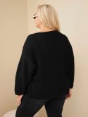 Sweter damski Plus Size z dekoltem V i szerokim rękawem czarny