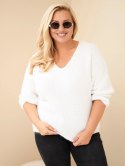 Sweter damski Plus Size z dekoltem V i szerokim rękawem ecru