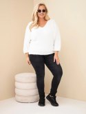 Sweter damski Plus Size z dekoltem V i szerokim rękawem ecru