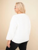 Sweter damski Plus Size z dekoltem V i szerokim rękawem ecru