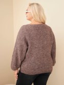 Sweter damski Plus Size z dekoltem V i szerokim rękawem mocca