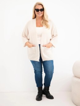 Sweter damski Plus Size z kieszeniami bez zapięcia beżowy