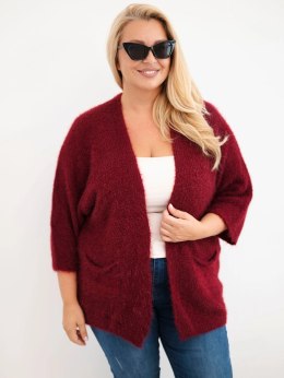 Sweter damski Plus Size z kieszeniami bez zapięcia bordowy