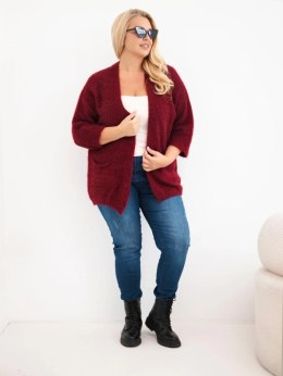 Sweter damski Plus Size z kieszeniami bez zapięcia bordowy