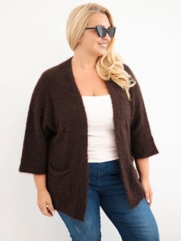 Sweter damski Plus Size z kieszeniami bez zapięcia brązowy