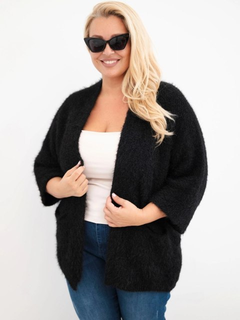 Sweter damski Plus Size z kieszeniami bez zapięcia czarny
