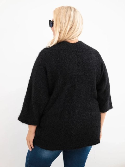 Sweter damski Plus Size z kieszeniami bez zapięcia czarny