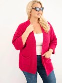 Sweter damski Plus Size z kieszeniami bez zapięcia fuksja