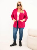 Sweter damski Plus Size z kieszeniami bez zapięcia fuksja
