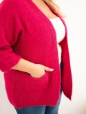 Sweter damski Plus Size z kieszeniami bez zapięcia fuksja