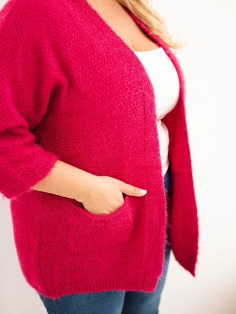 Sweter damski Plus Size z kieszeniami bez zapięcia fuksja