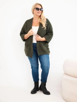 Sweter damski Plus Size z kieszeniami bez zapięcia khaki