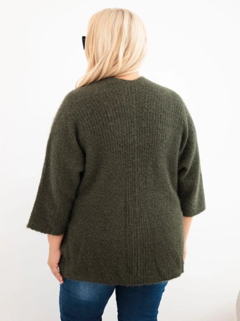 Sweter damski Plus Size z kieszeniami bez zapięcia khaki