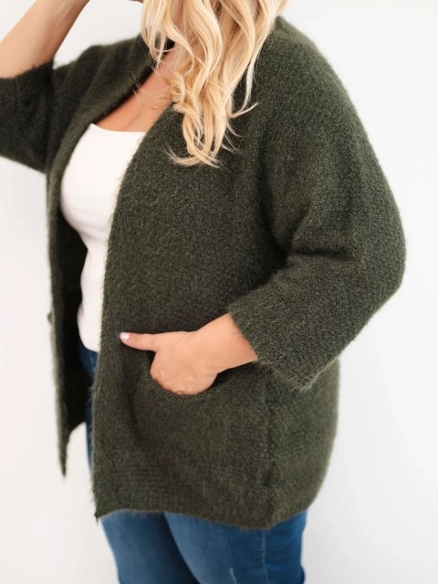 Sweter damski Plus Size z kieszeniami bez zapięcia khaki