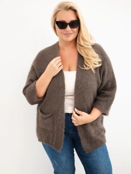 Sweter damski Plus Size z kieszeniami bez zapięcia mocca