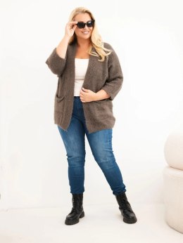 Sweter damski Plus Size z kieszeniami bez zapięcia mocca