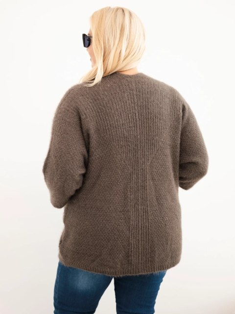 Sweter damski Plus Size z kieszeniami bez zapięcia mocca