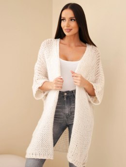 Sweter damski oversize o luźnym splocie bez zapięcia beżowy