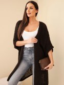 Sweter damski oversize o luźnym splocie bez zapięcia brązowy