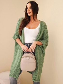 Sweter damski oversize o luźnym splocie bez zapięcia ciemny miętowy