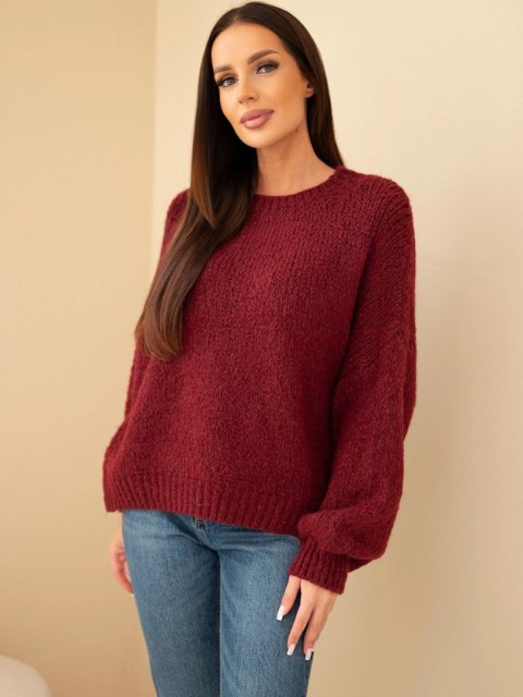 Sweter damski oversize z okrągłym dekoltem i ściągaczem bordowy