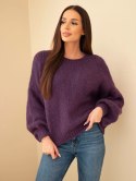 Sweter damski oversize z okrągłym dekoltem i ściągaczem ciemny fioletowy