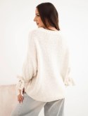 Sweter damski oversize z wiązaniami przy rękawach beżowy