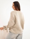 Sweter damski oversize z wiązaniami przy rękawach ciemny beżowy