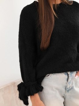 Sweter damski oversize z wiązaniami przy rękawach czarny