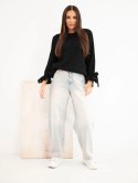 Sweter damski oversize z wiązaniami przy rękawach czarny