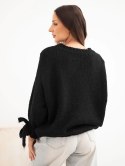 Sweter damski oversize z wiązaniami przy rękawach czarny