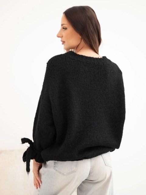 Sweter damski oversize z wiązaniami przy rękawach czarny