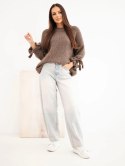 Sweter damski oversize z wiązaniami przy rękawach fango