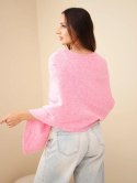 Sweter damski ponczo z baby alpaki z guzikami różowy