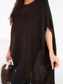 Sweter damski ponczo z moherem asymetryczny z szerokim dekoltem brązowy