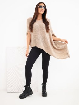 Sweter damski ponczo z moherem asymetryczny z szerokim dekoltem camelowy
