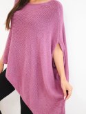 Sweter damski ponczo z moherem asymetryczny z szerokim dekoltem ciemny różowy