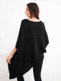Sweter damski ponczo z moherem asymetryczny z szerokim dekoltem czarny