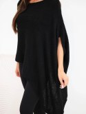 Sweter damski ponczo z moherem asymetryczny z szerokim dekoltem czarny