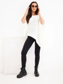 Sweter damski ponczo z moherem asymetryczny z szerokim dekoltem ecru