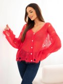 Sweter damski w 70% z kid moheru na guziki z efektem przetarć malinowy