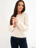 Sweter damski w 80% z kid moheru z długim rękawem i okrągłym dekoltem ecru