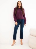 Sweter damski w 80% z kid moheru z długim rękawem i okrągłym dekoltem śliwkowy
