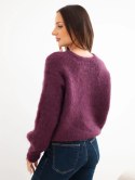 Sweter damski w 80% z kid moheru z długim rękawem i okrągłym dekoltem śliwkowy