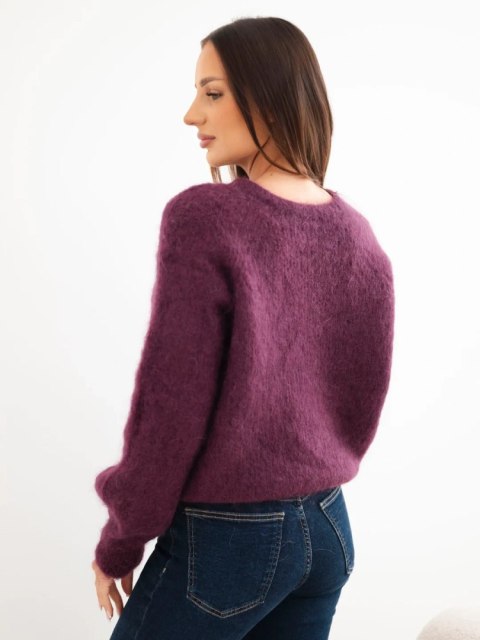 Sweter damski w 80% z kid moheru z długim rękawem i okrągłym dekoltem śliwkowy
