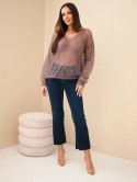 Sweter damski w 80% z moheru ażurowy z dekoltem V fango