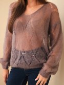 Sweter damski w 80% z moheru ażurowy z dekoltem V fango
