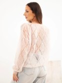 Sweter damski w 80% z moheru ażurowy zapinany na guziki beżowy