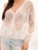 Sweter damski w 80% z moheru ażurowy zapinany na guziki beżowy