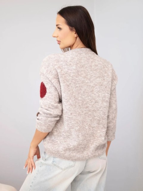 Sweter damski w kolorowe grochy z okrągłym dekoltem beżowy melanż